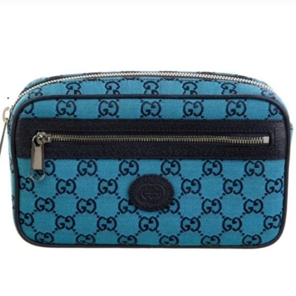 AUTHENTIC! *Gucci* Blue Monogram Belt Camera Bag Clutch - Picture 1 of 7